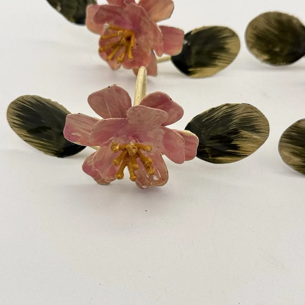 Vtg Handpainted Toleware Floral Napkin Rings Set Of 4 Cottage Core Shabby #5615‎